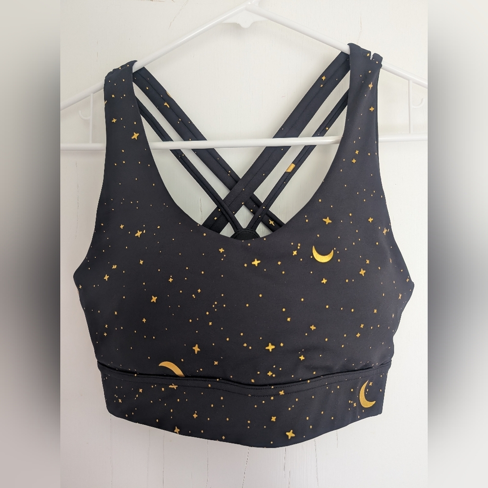Maven Thread Criss Cross Sports Bra with Stars and Moons Design
